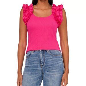 Cece Pink Women's Ruffle Sleeveless Rib Knit Tank Top Size 1X